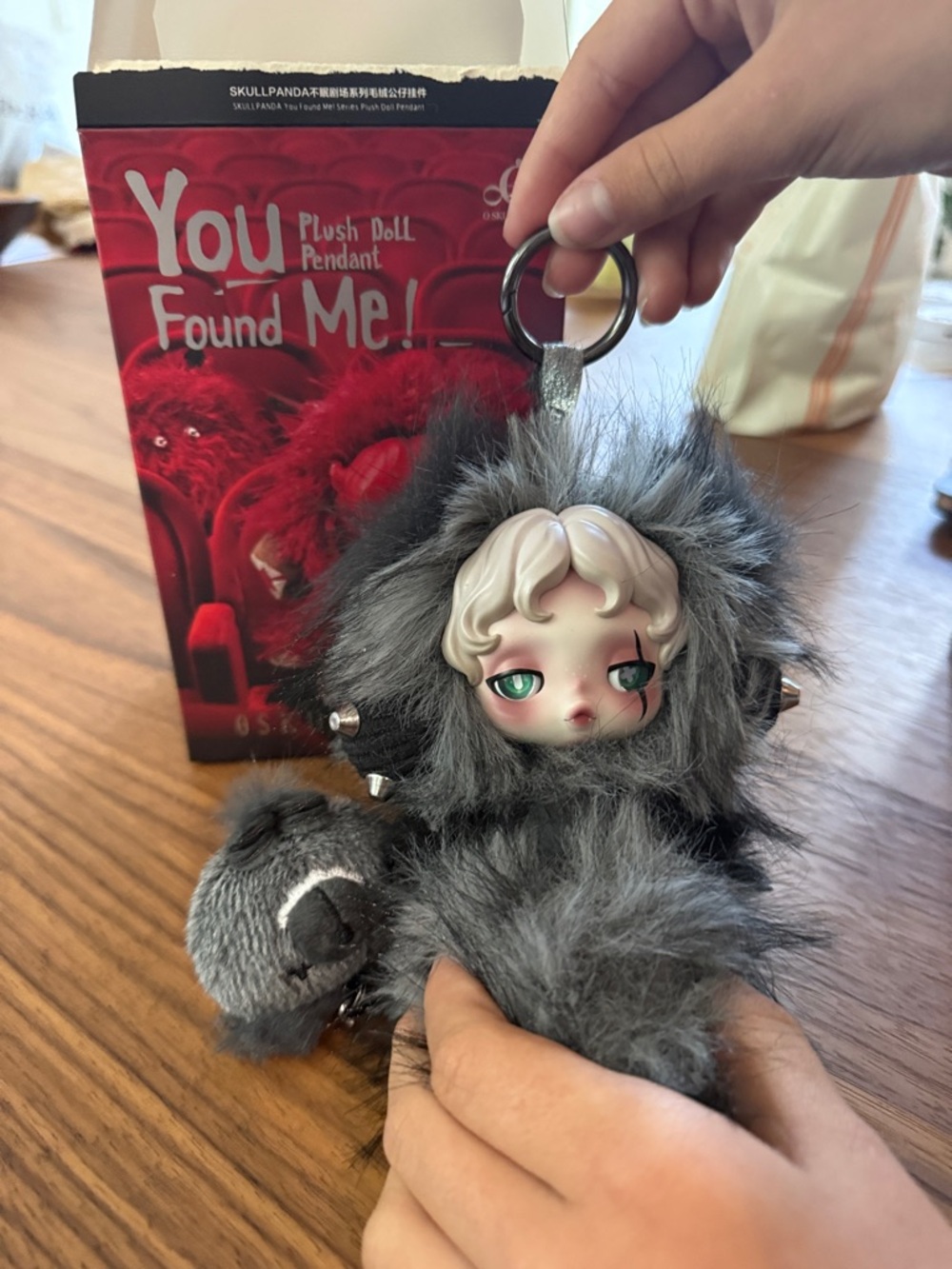 Secret Skull Panda Plush Doll Pendant Keychain - Gray Fur